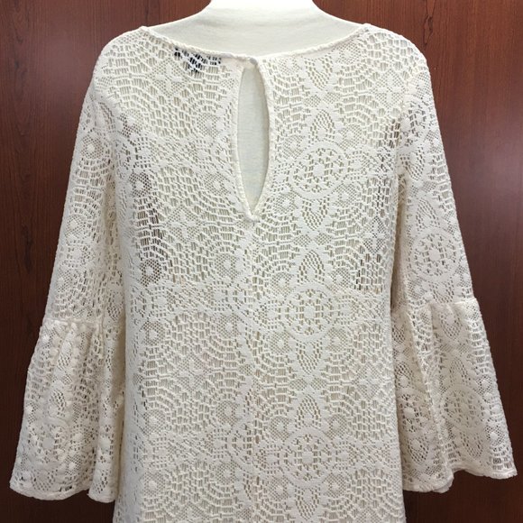 American Eagle Outfitters S Boho Dress Bell Sleeve Romantic Crochet Lace Creme - Picture 8 of 10
